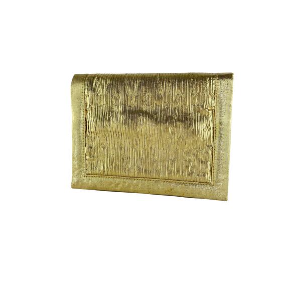Textured Gold Metallic Evening Clutch Purse with Rope Shoulder Strap Retro Party - Picture 12 of 16